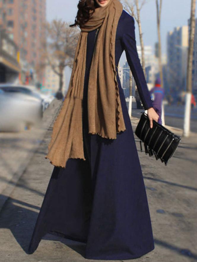 Romwe Stand Collar Zipper Maxi Royal Blue Coat