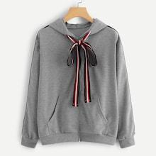 Romwe Kangaroo Pocket Drawstring Hooded Jacket