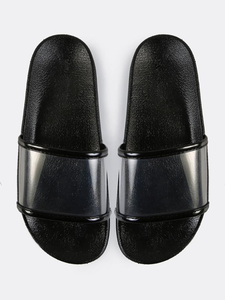 Romwe Open Toe Lined Slide Sandals Black