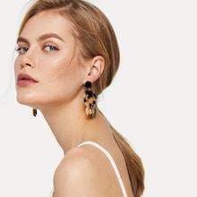 Romwe Leopard Pattern Round Drop Earrings