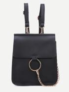 Romwe Black Faux Leather Circle Ring Flap Mini Backpack