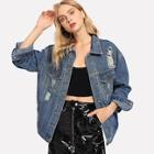 Romwe Drop Shoulder Ripped Faded Denim Jacket