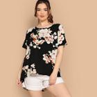 Romwe Plus Asymmetrical Hem Floral Top