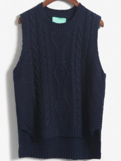 Romwe Cable Knit Dip Hem Navy Sweater Vest