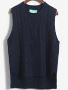 Romwe Cable Knit Dip Hem Navy Sweater Vest