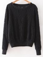 Romwe Black Rib-knit Cuff Lace Sweatshirt