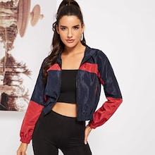 Romwe Zip Up Hooded Color Block Jacket