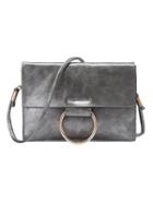 Romwe Metal Ring Accent Flap Bag - Silver