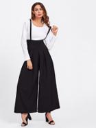 Romwe Boxed Pleated Wide Waistband Palazzo Pants With Strap
