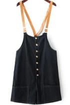 Romwe Spaghetti Strap With Pockets Single-breasted Denim Romper