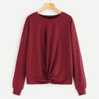 Romwe Plus Twist Front Solid Crop Pullover