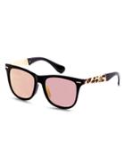 Romwe Black Frame Metal Trim Pink Lens Sunglasses
