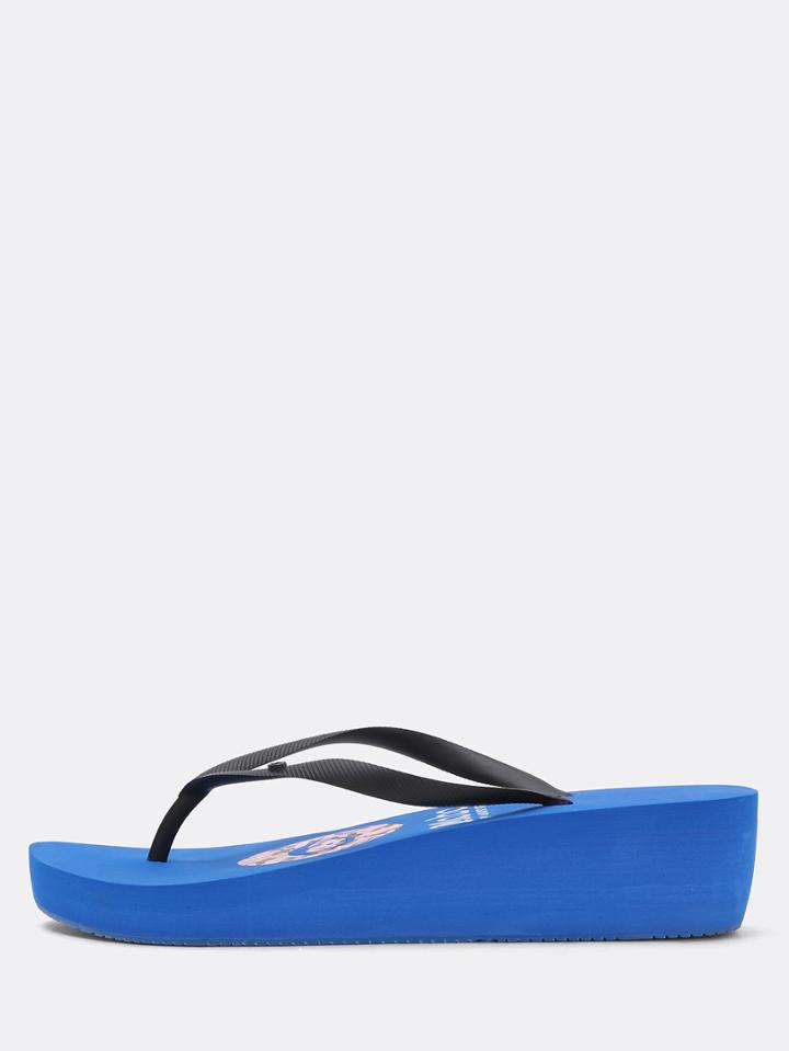 Romwe Blue Contrast Wedge Flip Flops