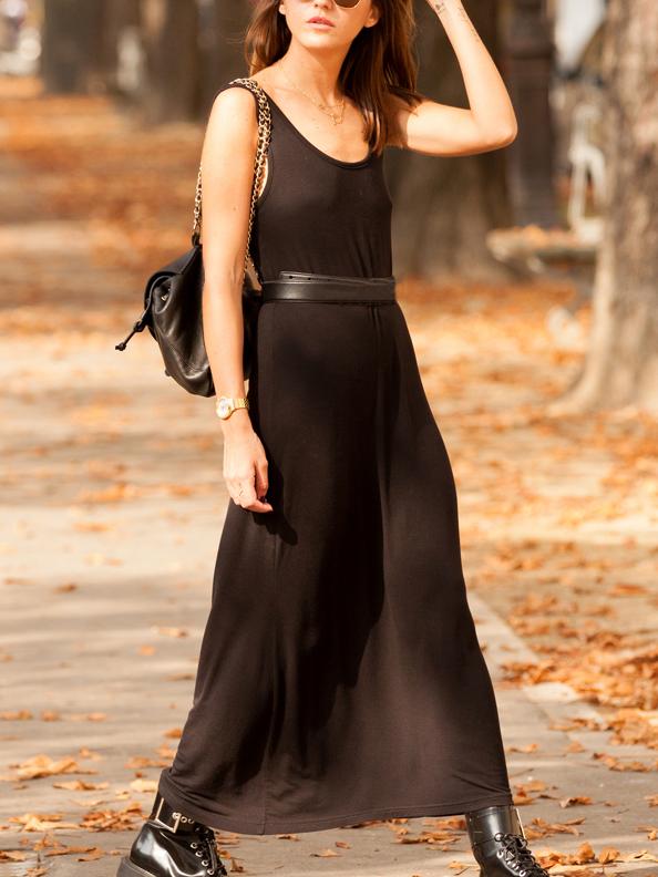 Romwe Black Long Tank Dress