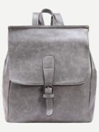 Romwe Grey Buckled Strap Front Flap Backpack