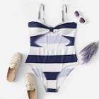 Romwe Plus Cut-out Striped One Piece Swimsuit