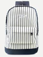 Romwe White Usa Canvas Navy Stripe Front Zipper Backpack