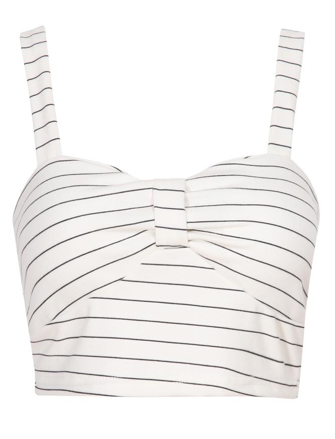 Romwe Spaghetti Strap Striped Crop White Cami Top