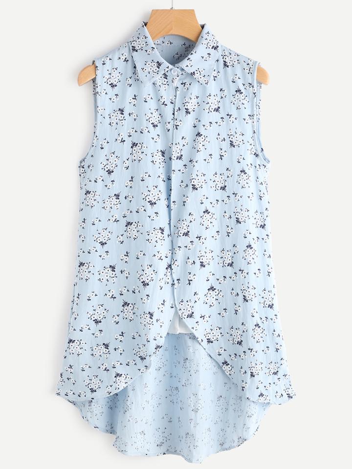 Romwe Calico Print Open Front High Low 2 In 1 Top