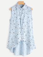 Romwe Calico Print Open Front High Low 2 In 1 Top