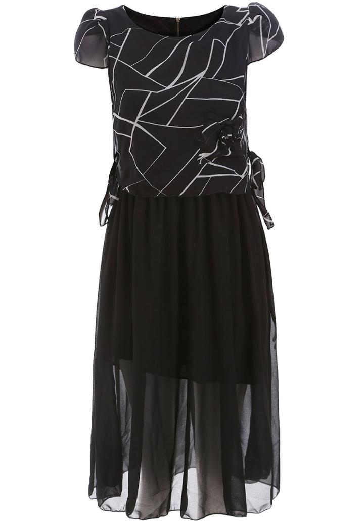 Romwe Short Sleeve Plaid Chiffon Dress