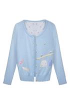 Romwe Cloths Appliqued Blue Cardigan