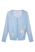 Romwe Cloths Appliqued Blue Cardigan