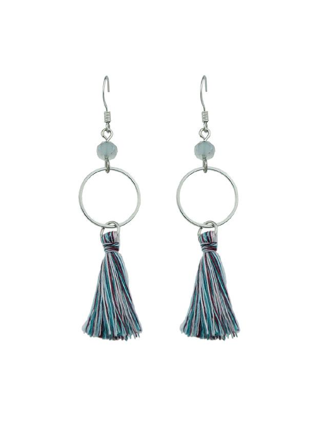 Romwe S-green Round Circle Shape With Colorful Long Tassel Drop Earrings