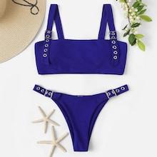 Romwe Eyelet Buckle Low Rise Bikini Set