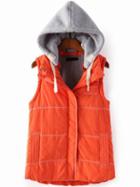 Romwe Women Contrast Hooded Zipper Orange Vest
