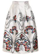 Romwe Vintage Flower Print Box Pleat Midi Skirt