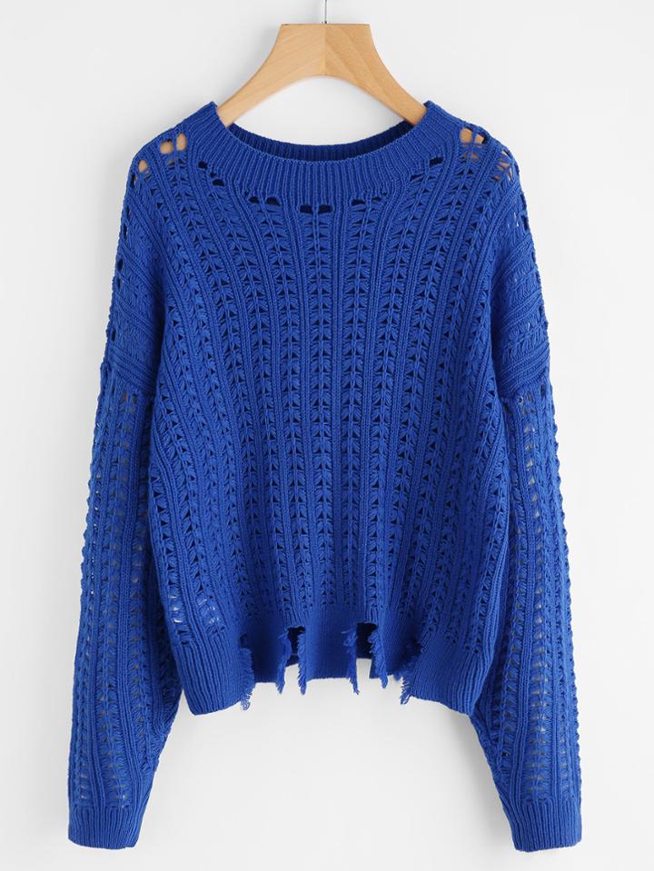 Romwe Frayed Hem Loose Knit Jumper