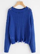 Romwe Frayed Hem Loose Knit Jumper