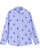 Romwe Cats Print Pocket Buttons Blouse
