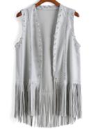 Romwe Lace Embroidered Tassel Vest