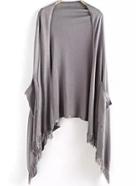 Romwe Open Front Tassel Pockets Cape Grey Coat