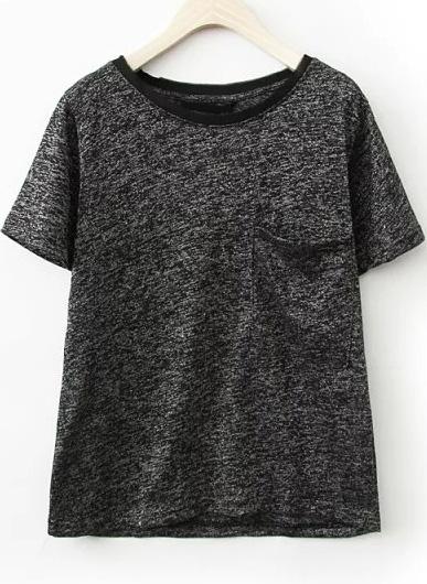 Romwe Black Short Sleeve Pockets Casual T-shirt