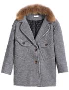 Romwe Faux Fur Contrast Pockets Woolen Coat