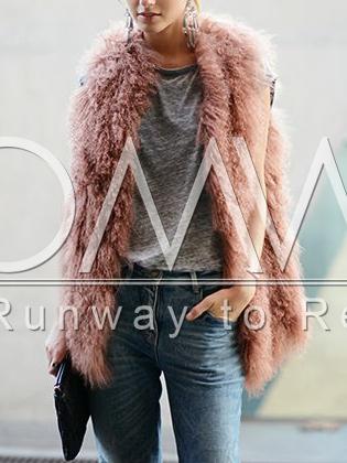 Romwe Camel Sleeveless Faux Fur Coat