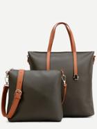 Romwe Green Faux Leather Tote Bag Set With Convertible Strap