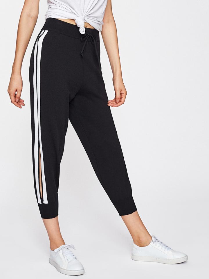 Romwe Side Striped Split Drawstring Waist Sweatpants