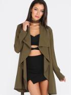 Romwe Army Green Lapel Tie Long Sleeve Outerwear