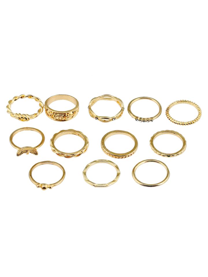 Romwe Rhinestone Detail Plaited Ring Pack 12pcs