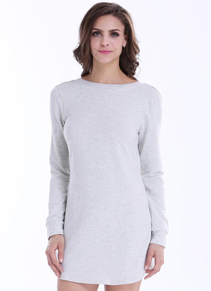 Romwe Beige Long Sleeve Backless Dress