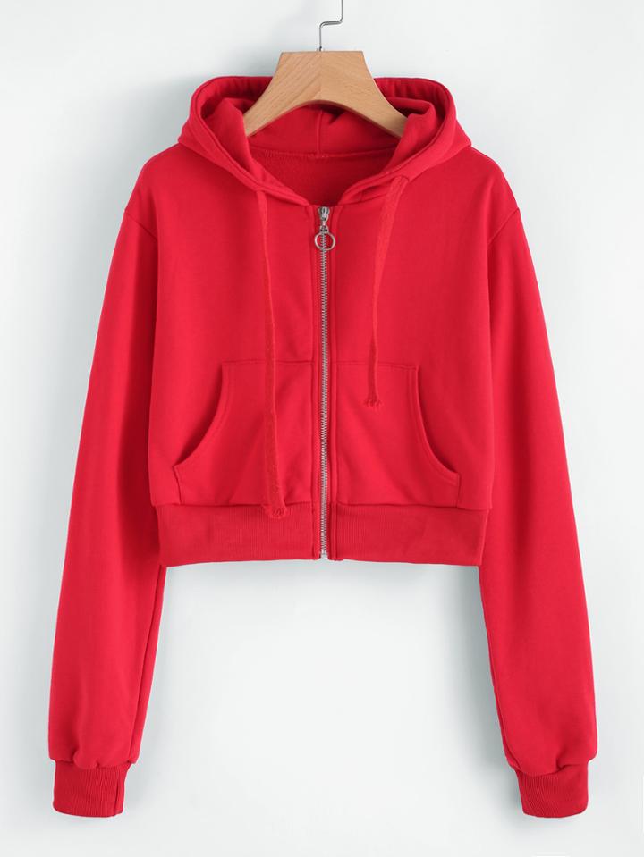 Romwe Pocket Front Ring Zipper Detail Jacket
