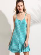 Romwe Green Striped Button Front Racerback Cami Dress