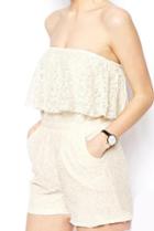 Romwe Strapless Ruffle Lace Jumpsuit