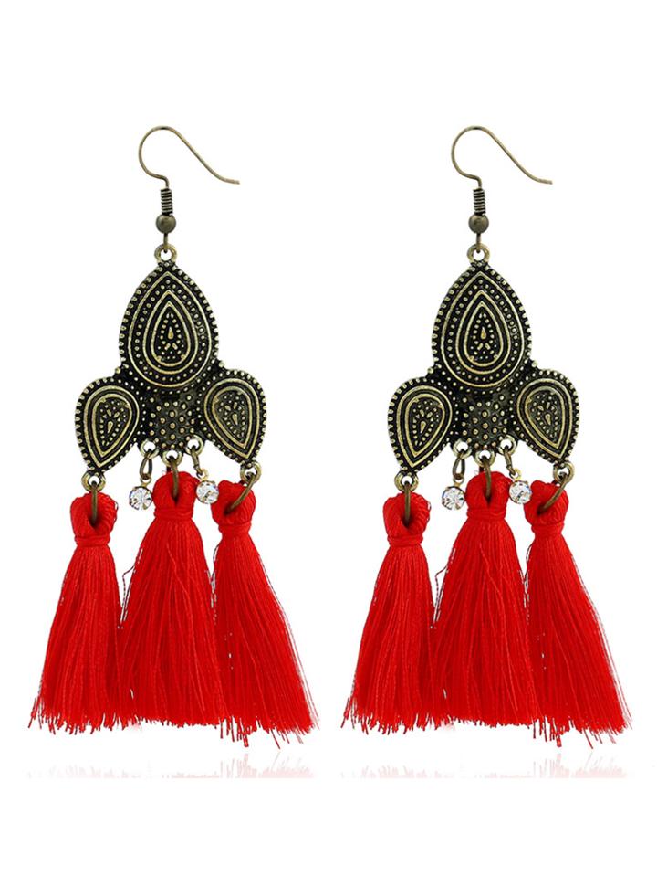 Romwe Tassel & Rhinestone Design Retro Earrings