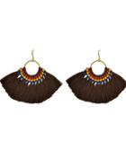 Romwe Coffee Boho Fan Shaped Earrings Ethnic Style Tassel Big Earrings