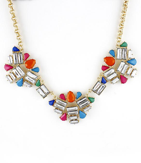 Romwe Multi Gemstone Gold Geometric Necklace